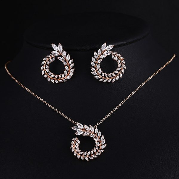 Classic Style High-end Necklace Earrings Set Olive Branch Bridal Jewelry