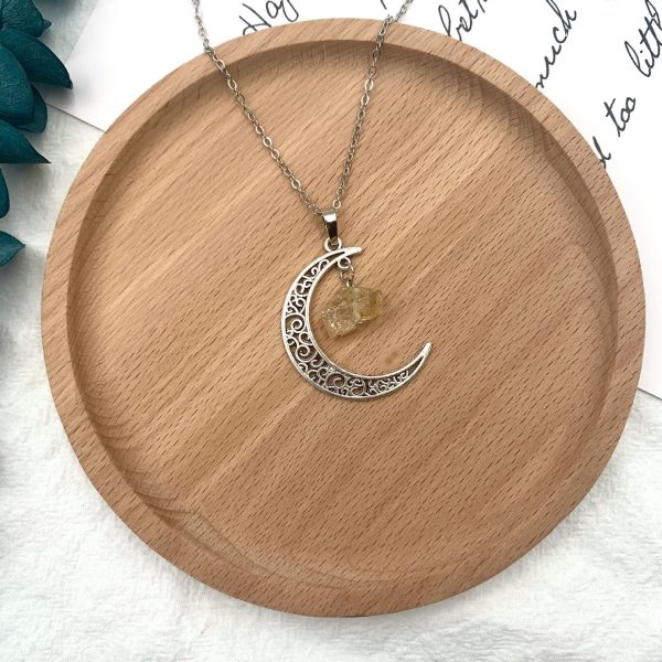 Moon Natural Stone Crystal Necklace Female Personality Retro Jewelry