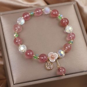 Strawberry Quartz Bracelet Double Layer Fairy Style