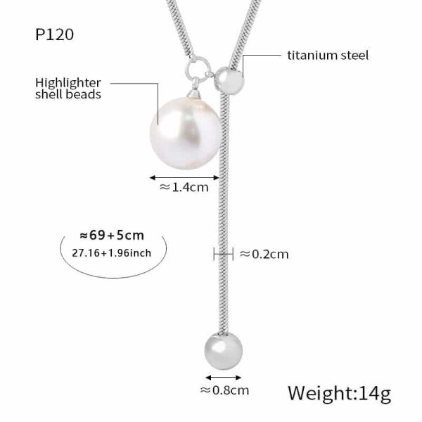 Female Date Titanium Steel Round Bead Tassel Pendant Necklace
