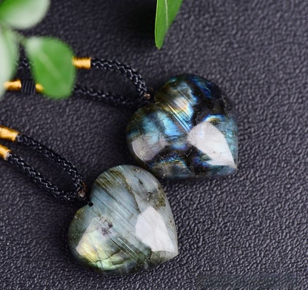 Natural Labradorite Moonstone Heart Of The Ocean Necklace Crystal Semi-precious Stone