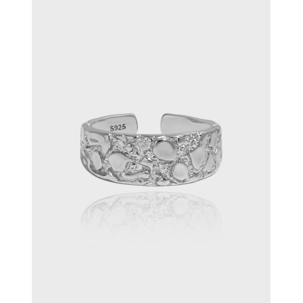 All-match Hammered Texture S925 Openning Silver Ring Female