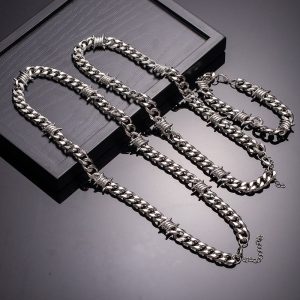 Cuban Link Chain Men Punk Knotted Bracelet Necklace