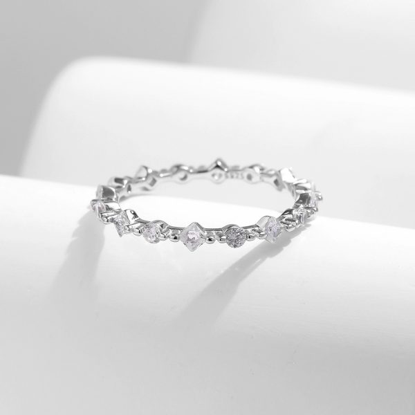 S925 Silver Ins Style Popular Irregular Row Diamond Ring Female