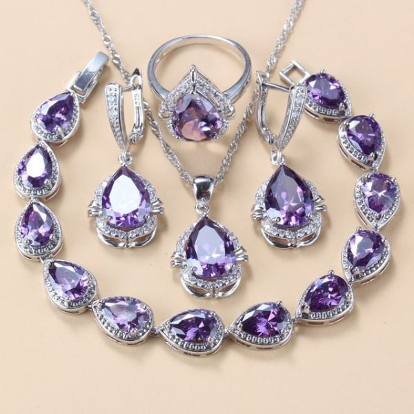 311e7da6-fb1d-486d-8522-07c92ff610fb.jpg Gem-inlaid Pendant Earrings Necklace And Four-piece Ring Set Pack