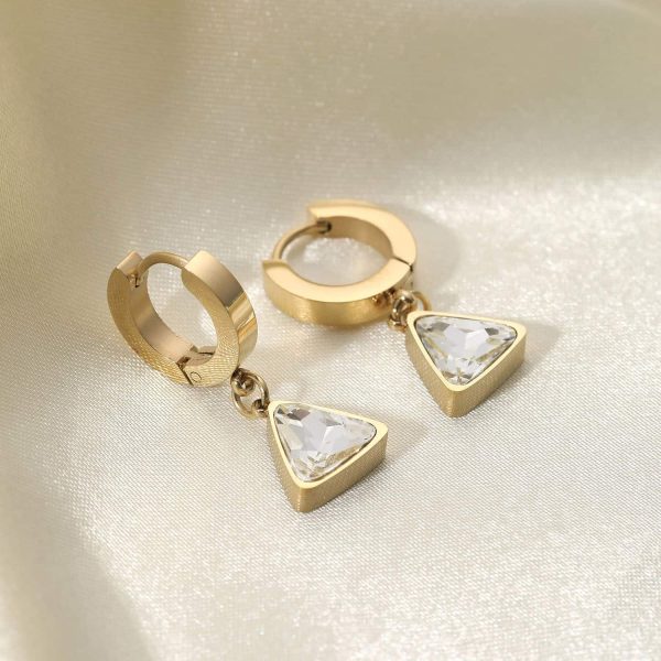 Triangular Zircon Drop Hoop Earrings
