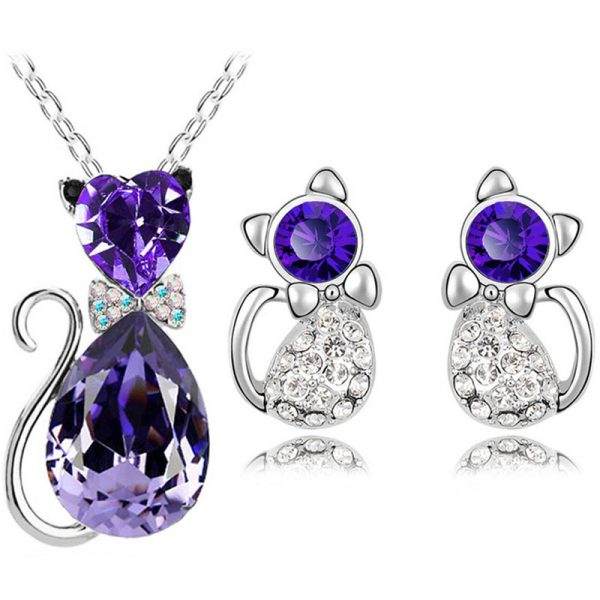 Jewelry Set Austrian Crystal Cute Bow Kitten