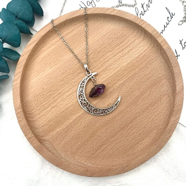 Moon Natural Stone Crystal Necklace Female Personality Retro Jewelry