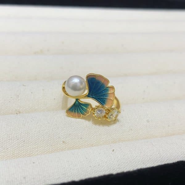 Fashion Freshwater Pearl Ring Colorful Painting Oil Flowers