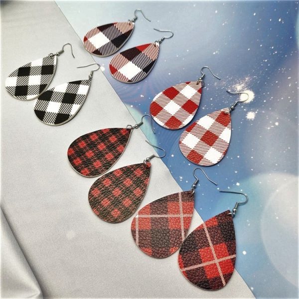 Duplex Printing Drop-shaped Leather Earrings