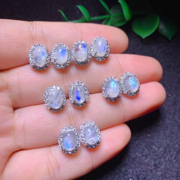 Natural Blue Moonlight Stone Earrings