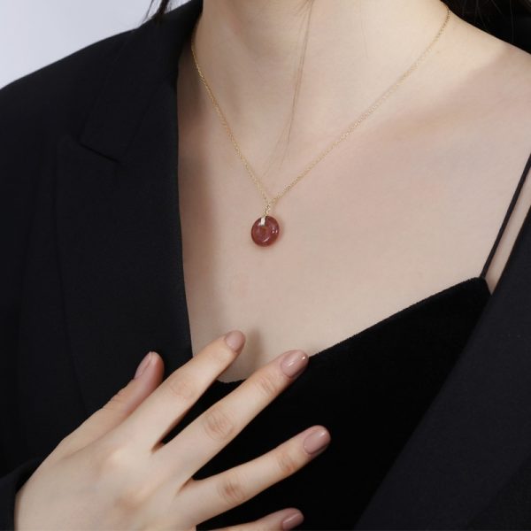 S925 Sterling Silver Strawberry Quartz Necklace Special-interest Design Peace Buckle