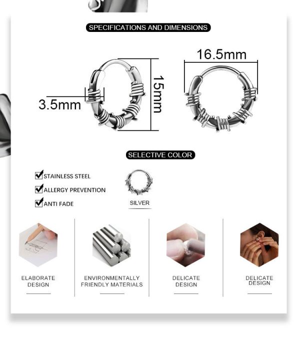 Street Hip Hop Style Vintage Rattan Circle Stainless Steel Earrings