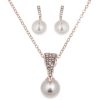 Bride Rhinestone Pearl Earrings Necklace Set Banquet Dress Jewelry