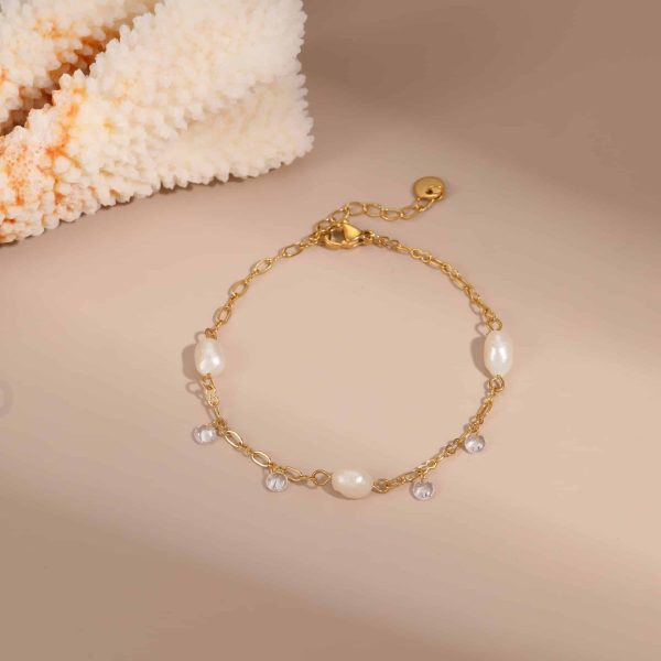 European And American Ins Freshwater Pearl Necklace Color Zircon Titanium Steel Bracelet