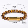 Natural Stone Titanium Steel Gold Round Tube Bracelet