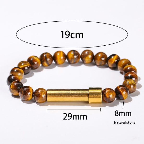 Natural Stone Titanium Steel Gold Round Tube Bracelet