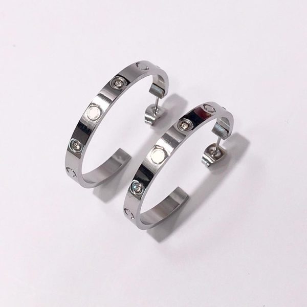 Exquisite Screw C Shape Large Circle Titanium Steel Stud Earrings
