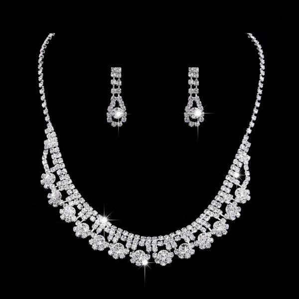 Brilliant Full Diamond Zircon Water Drop Necklace Eardrop Jewelry Set