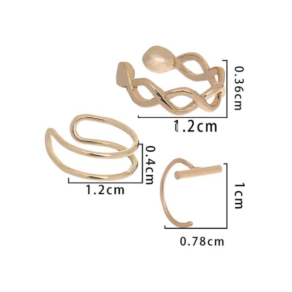 Cool Personality Lady Ear Bone Clip Earrings, Gold Fashion Simple Earring Clip 3-piece Set