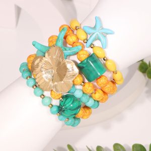 Women's Colorful Beaded Gold Starfish Bracelet