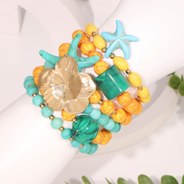 Women's Colorful Beaded Gold Starfish Bracelet