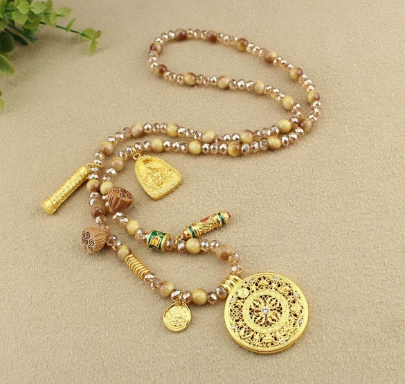New Chinese Style National Style  Gold Tiger Eye Long Necklace