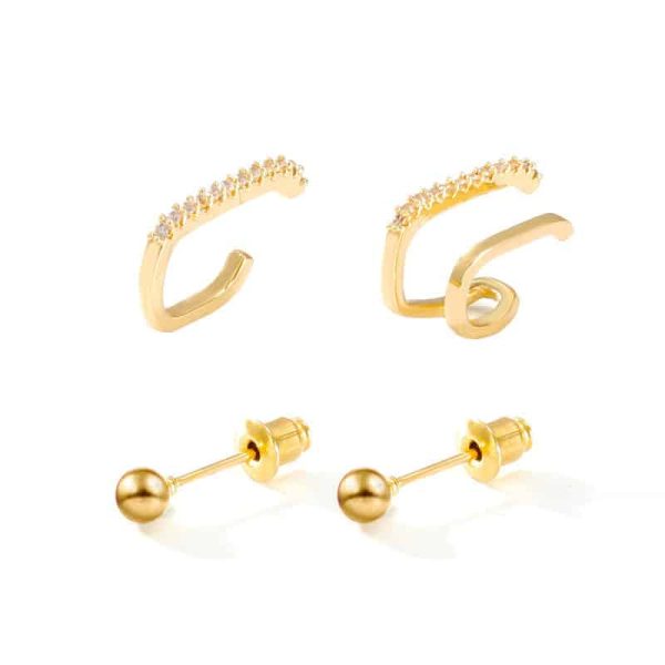 3 Piece Set Of Cold Wind Micro-inlaid Zircon Non-hole Ear Clips
