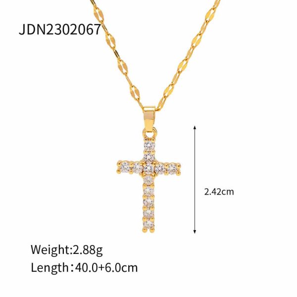 Stainless Steel Cross Shelf Necklace Natural Stone Clavicle Chain