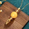 Ethnic Style Ancient Style Gold-plated Inlaid Imitation Old Honey Round Beads Vajra Men's And Women's Pendant Necklace