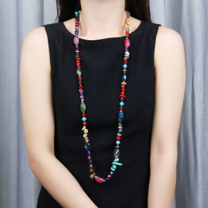 Colorful Natural Agate Crystal String Beads Long