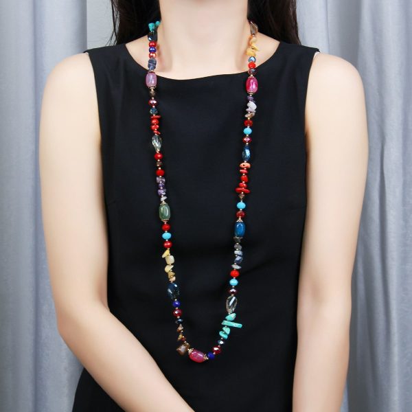 Colorful Natural Agate Crystal String Beads Long