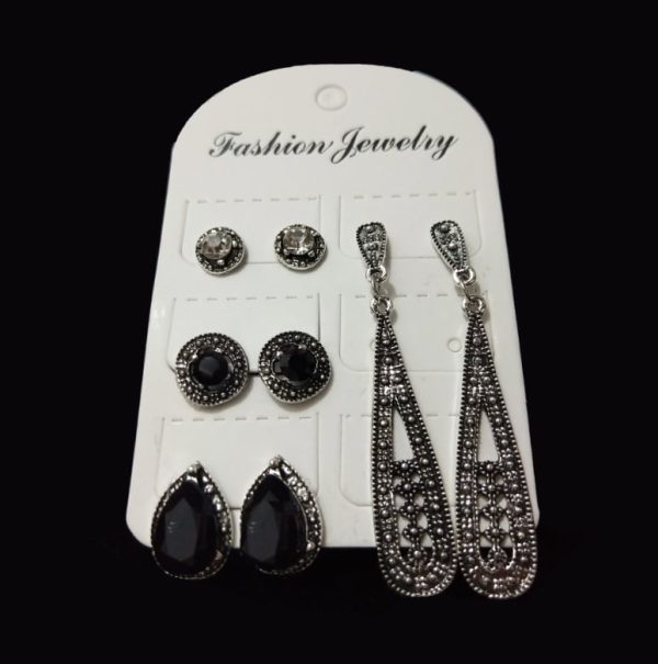 New Bohemian Black Diamond Long Vintage Zircon 4 Pair Stud Earrings Set Combination