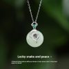 Sterling Silver Snake Chinese Style Hetian Jade Necklace
