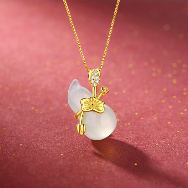 Lotus Leaf Gourd Necklace Silver National Style High-grade Natural Chalcedony