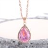 Water Drop Rose Gold Rhinestone Elegant Pink Color Necklace