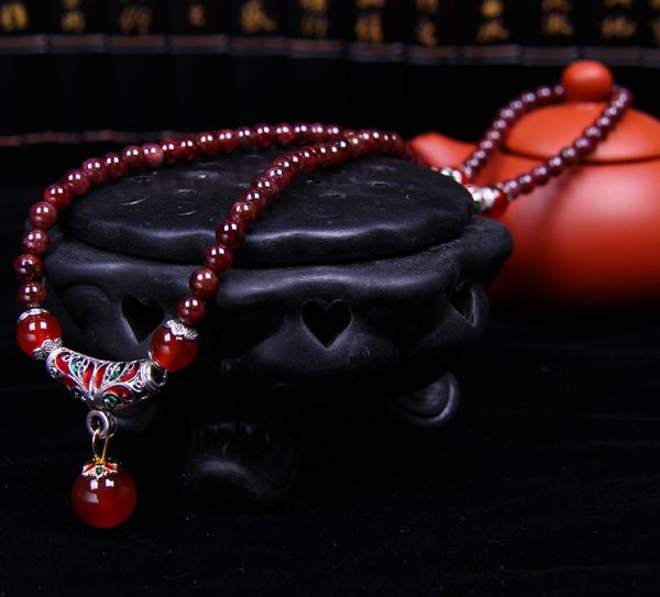 Wine Red Crystal Bracelet With Red Agate Spacer Beads