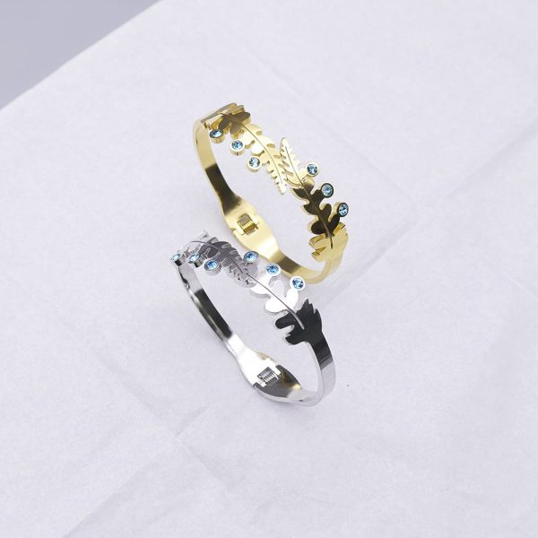 Women's All-match Fashionable Stainless Steel Leaf Diamond Bracelet