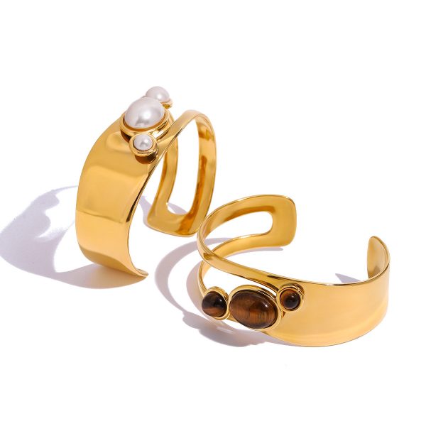 Natural Stone Open Bracelet Titanium Steel Hand Jewelry
