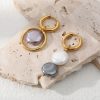 Asymmetric Plating Openwork Circle Stitching Natural Stone Earrings
