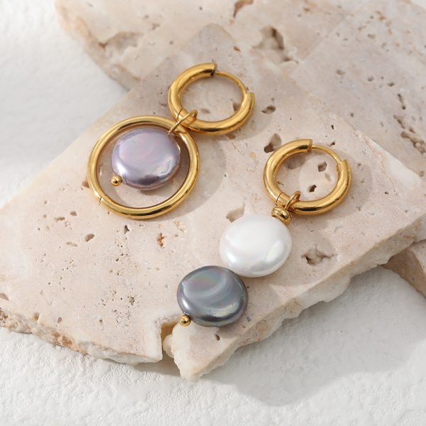 Asymmetric Plating Openwork Circle Stitching Natural Stone Earrings