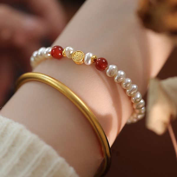 Natural Freshwater Pearl Bracelet Fu Character Light Luxury Beaded High Sense