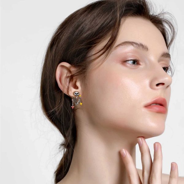 S925 Sterling Silver Skull Bone Stud Earrings Set With Zirconium Epoxy Personality