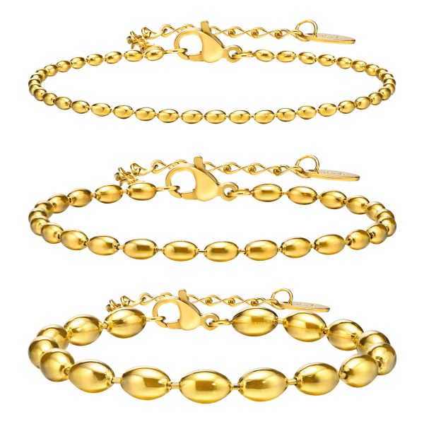 Stainless Steel Fashionable Rugby Bead Necklace Bracelet Gold