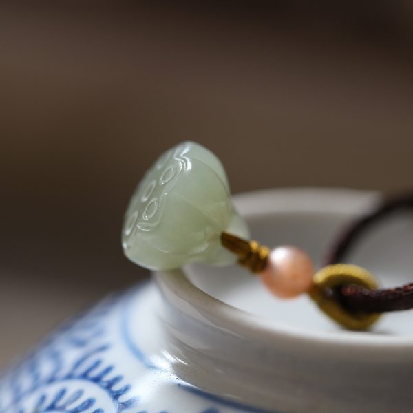 Natural Hetian Jade Necklace Short Lotus Safety Buckle Pendant Simple