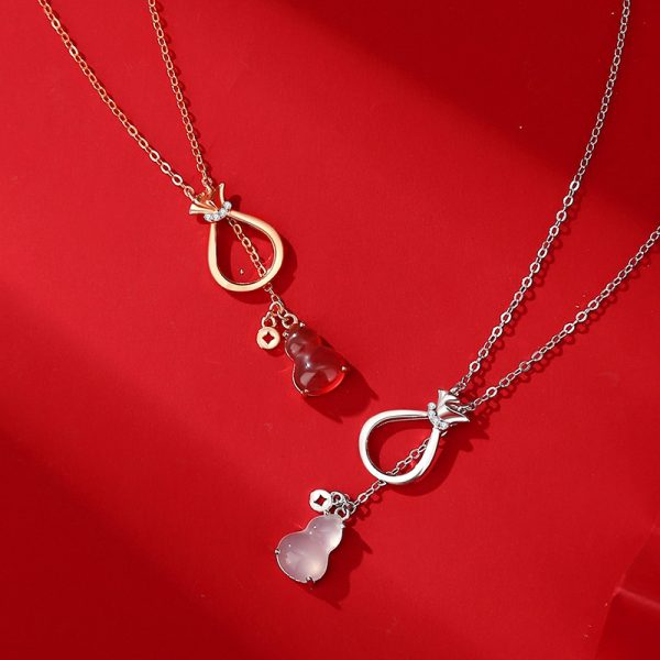 Women's Sterling Silver Retro Ethnic Style New Chinese Style Red Agate Gourd Clavicle Chain