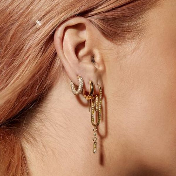 French Micro Set Zircon Hoop Earrings Vintage