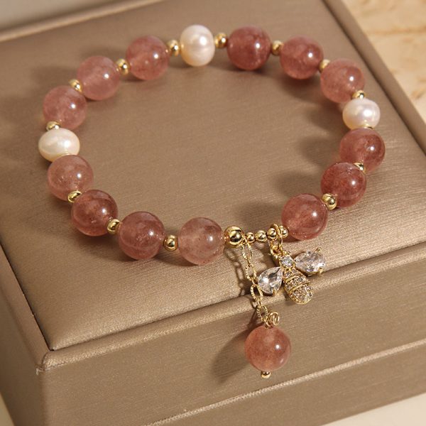 Freshwater Pearl Strawberry Quartz Bracelet Women