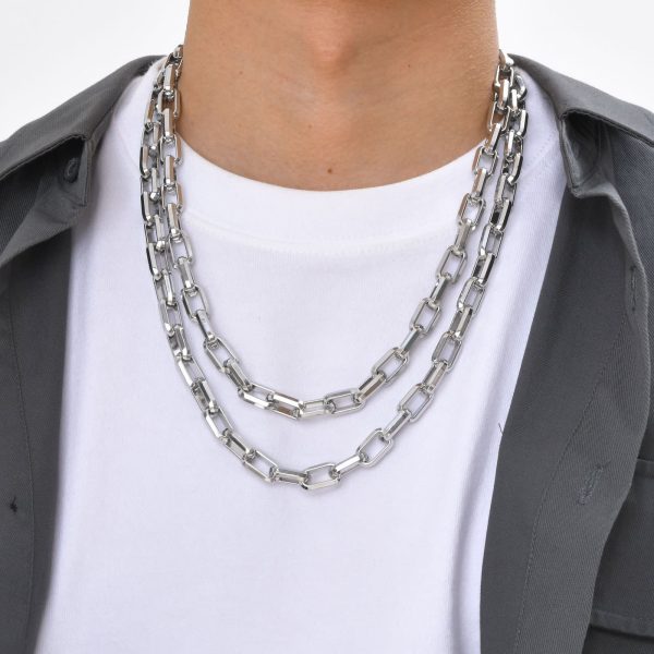 Steel Color Hip Hop Stainless Steel Rectangular Chain Chunky Necklace