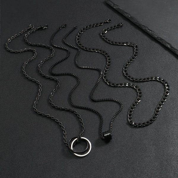 Stainless Steel Necklace Three-dimensional Cylindrical Ring Buckle Titanium Steel Necklace Suit
